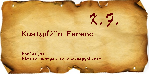 Kustyán Ferenc névjegykártya